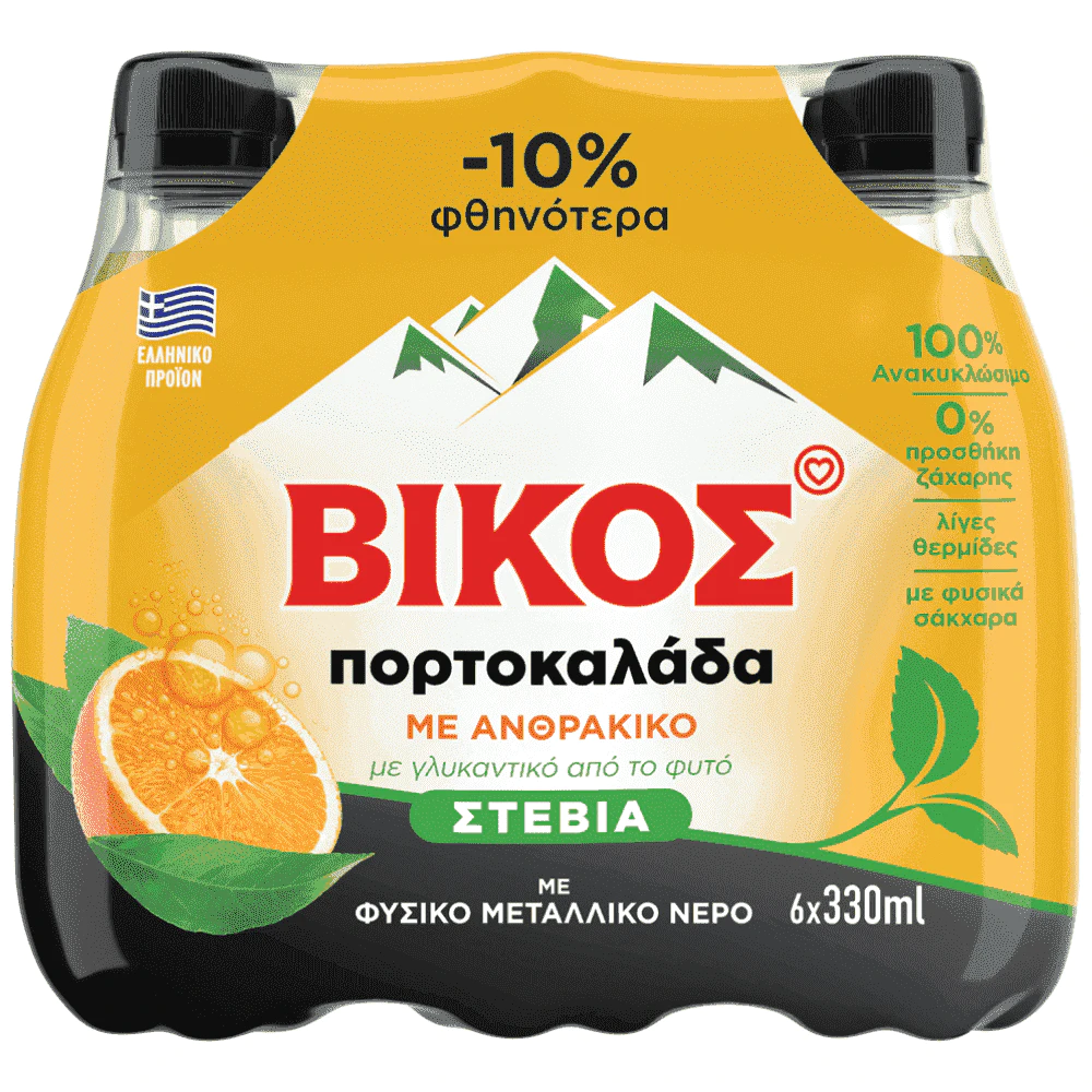 BIKOΣ ΠΟΡΤΟΚΑΛΑΔΑ STEVIA -10% 6X330ML Cava365.gr