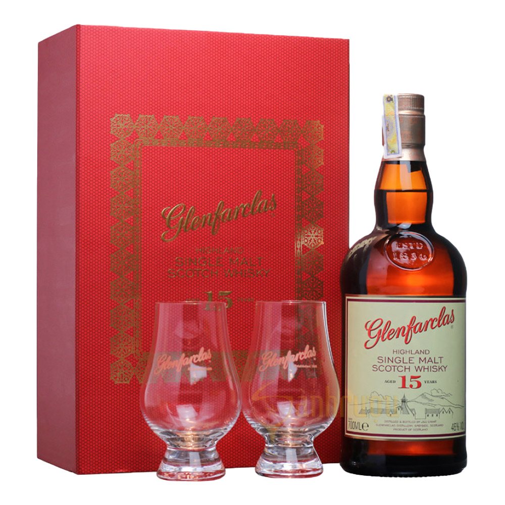 GLENFARCLAS 15yo GIFT BOX(WITH 2GLASSES) 700ML 46% Cava365.gr